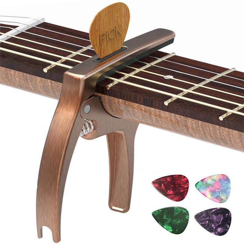 TANMUS 3in1 Guitar Capo for Acoustic and Electric Guitars(with bag&picks)-Strings Accessories-Bronze - Image 1